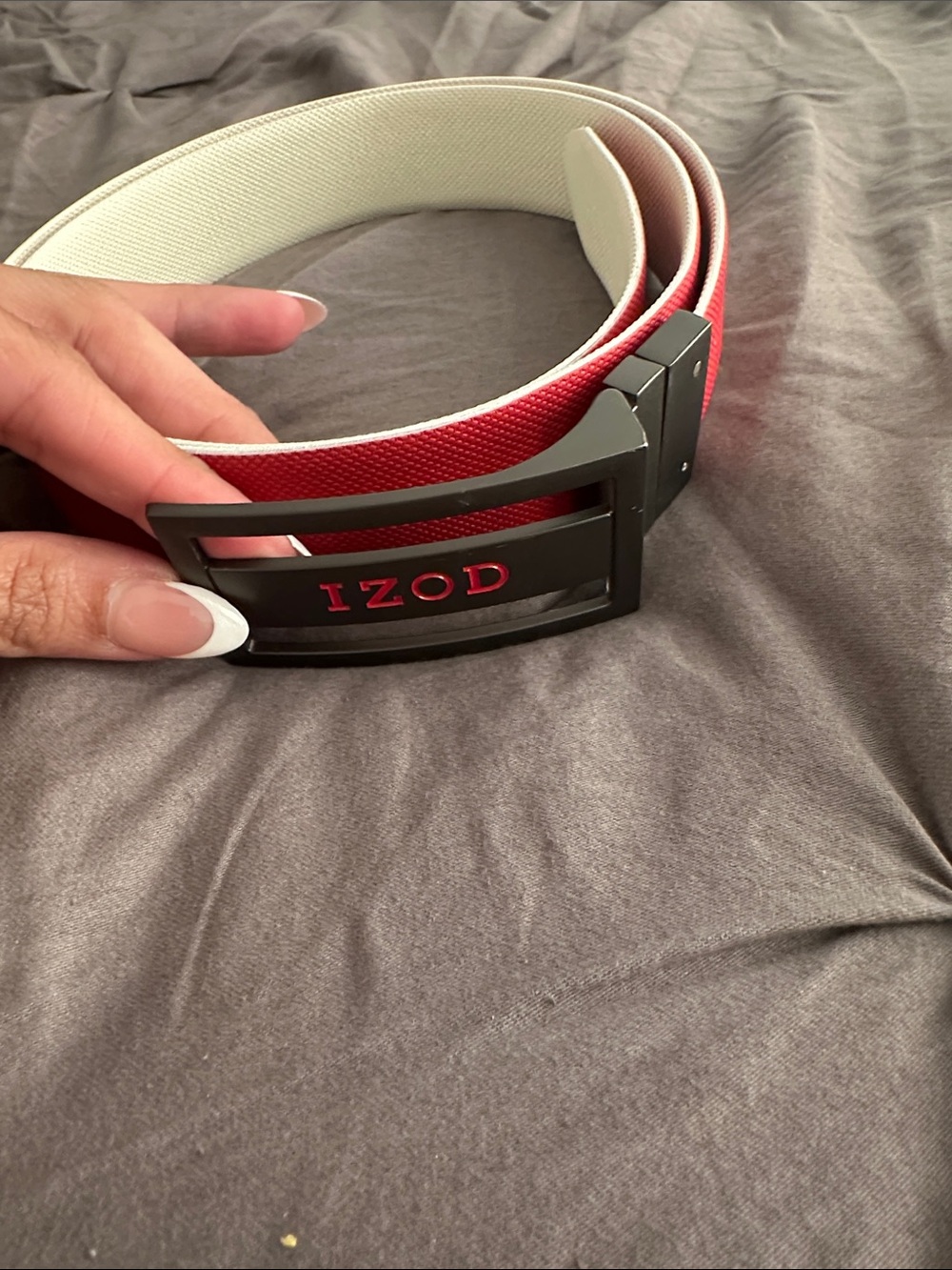Izod Red and White Reversible Textured Belt with Branded Buckle
